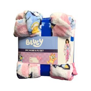 Licensed Character Girl's 3-Piece Robe & Pajama Set, Cozy Knit Polyester - Bluey